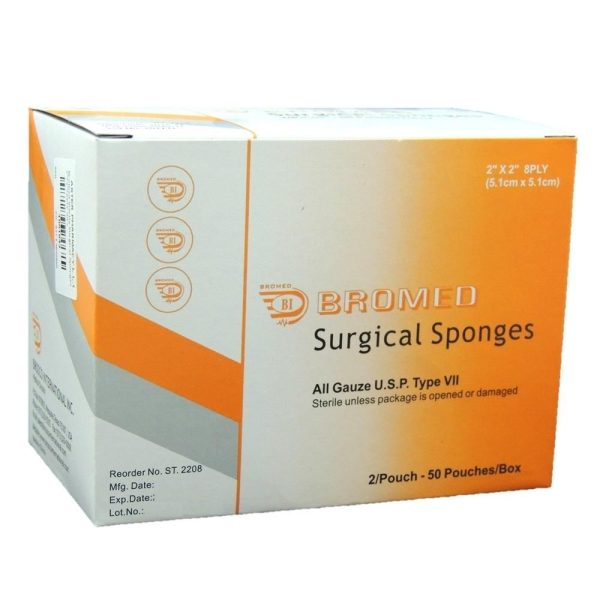 Sterile Surgical Sponges, 5.1cm x 5.1cm - 8ply