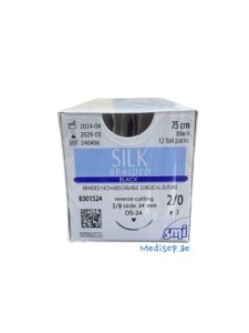 2/0 Silk Braided Suture, Black (75cm)