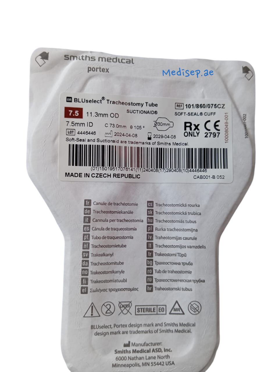 Portex Blue Line Ultra 7.5mm Tracheostomy Tube Kit 100860075