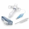 A cuffed tracheostomy tube set includes a sterile tracheostomy tube with inflatable cuff, adjustable neck strap, cuff inflation balloon, and cleaning brush to support secure airway management and mechanical ventilation. Designed for use in hospitals, intensive care units, emergency departments, and long-term respiratory care, cuffed tracheostomy tubes help maintain a clear airway, reduce aspiration risk, and provide reliable ventilation for patients requiring prolonged airway support. Suitable for professional medical use across healthcare facilities in the UAE.