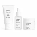 Hydrating skincare essentials including a gentle cleanser, hydrating serum, and moisturizing cream are formulated to cleanse, replenish moisture, and strengthen the skin barrier for healthy-looking skin. Enriched with skin-conditioning ingredients such as ceramides, hyaluronic acid, vitamin E, niacinamide, and squalane, these daily skincare products help hydrate, soothe, and protect dry or sensitive skin while supporting long-lasting moisture retention. Suitable for home care, pharmacies, dermatology clinics, and healthcare providers across the UAE.