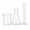 Laboratory glassware including a beaker, Erlenmeyer flask, and graduated measuring cylinder available at Medical Equipment Dubai