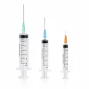 Sterile disposable medical syringes with precision needles in multiple capacities for accurate medication administration, vaccination, and clinical use available at Medical Equipment Dubai.